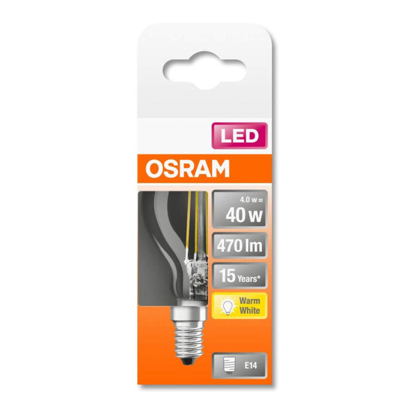 Светодиодная лампа OSRAM LED Classic Performance Filament P45 4W 470Lm 2700K 230V E14 Прозрачный (Clear) (4058075436527), 100022551