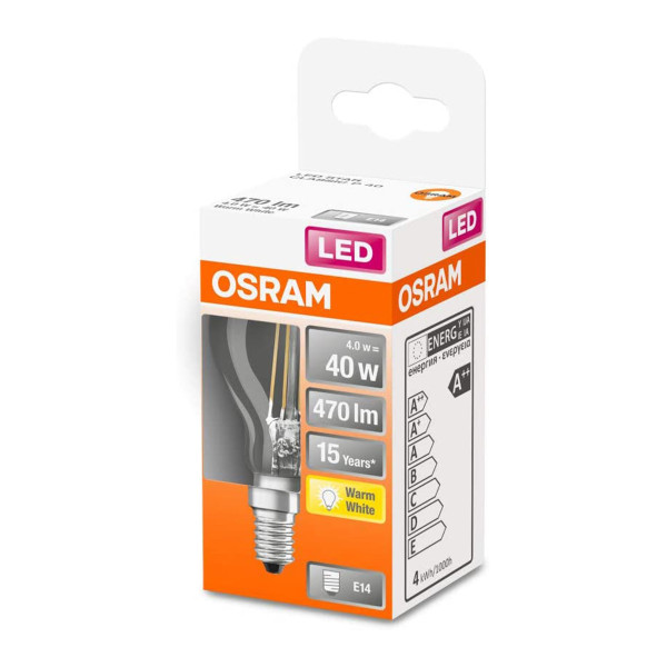 Светодиодная лампа OSRAM LED Classic Performance Filament P45 4W 470Lm 2700K 230V E14 Прозрачный (Clear) (4058075436527), 100022551