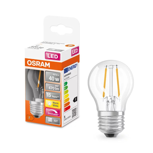 Світлодіодна лампа OSRAM LED Classic Performance Filament P45 5W 470Lm 2700K 230V E27 Прозорий (Clear) (4058075436800) , 100020823