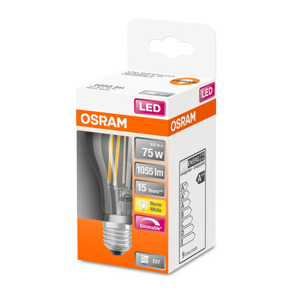 Светодиодная лампа OSRAM LED Classic Performance DIM Filament A60 7,8W 1055Lm 2700K 230V E27 Прозрачный (Clear) (4058075436886), 100020824
