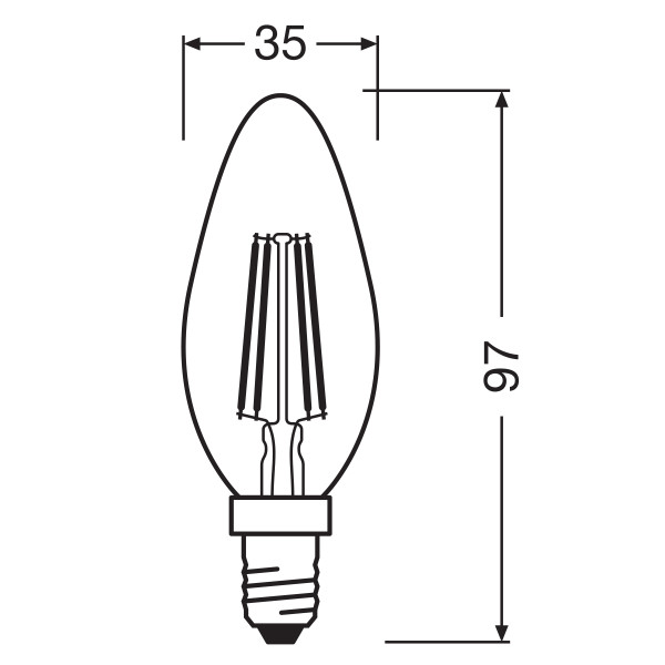 Светодиодная лампа OSRAM LED Classic Performance Filament B35 4W 470Lm 4000K 230V E14 Прозрачный (Clear) (4058075437142), 100024133