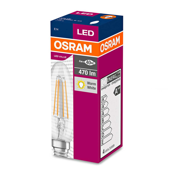 Светодиодная лампа OSRAM LED Classic Performance Filament B35 4W 470Lm 2700K 230V E14 Прозрачный (Clear) (4058075438637), 100020827