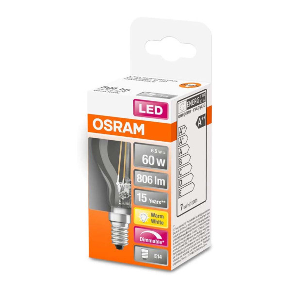 Светодиодная лампа OSRAM LED Classic Performance Filament P45 6,5W 806Lm 2700K 230V E14 Прозрачный (Clear) (4058075447875), 100020834