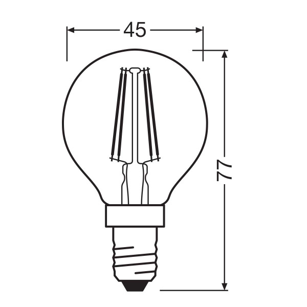 Светодиодная лампа OSRAM LED Classic Performance Filament P45 6,5W 806Lm 2700K 230V E14 Прозрачный (Clear) (4058075447875), 100020834