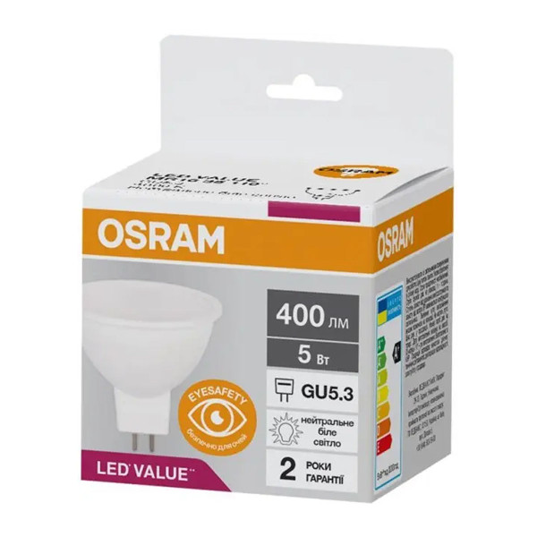 Світлодіодна лампа OSRAM LED Reflector Performance MR16 5W 400Lm 4000K 230V GU5.3 Рефлектор (4058075689107) , 100024120