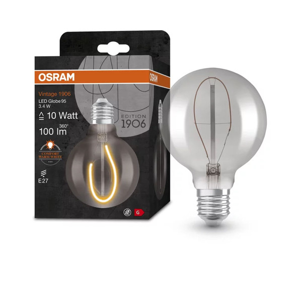 Світлодіодна лампа OSRAM Vintage 1906 Globe Filament G95 3,4W 100Lm 1800K 230V E27 Прозорий (Smoke) (4058075760950) , 100024144