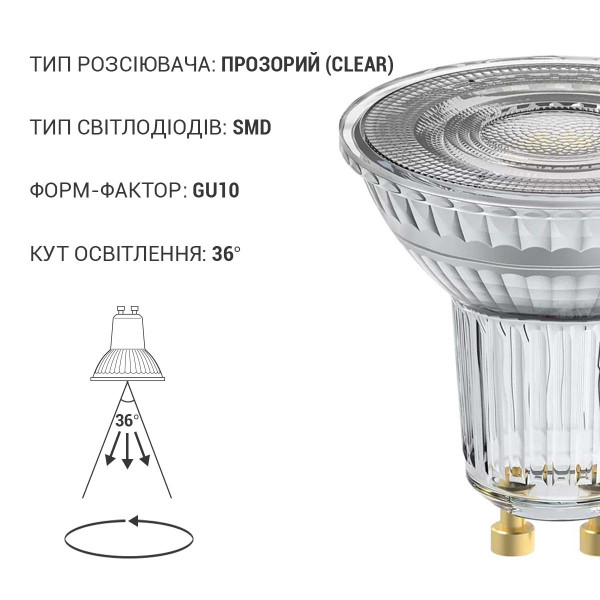 Светодиодная лампа OSRAM LED Reflector DIM PAR16 4,5W 350Lm 4000K 230V GU10 Рефлектор (4058075798120), 100024115