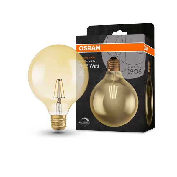 Светодиодная лампа OSRAM Vintage 1906 DIM Globe Filament G125 6,5W 725Lm 2400K 230V E27 Прозрачный (Amber) (4058075808997), 100015247