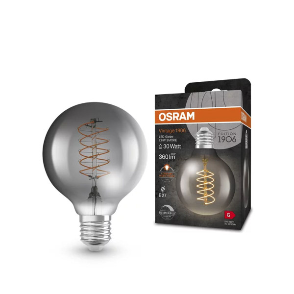 Светодиодная лампа OSRAM Vintage 1906 Globe Filament G80 7,8W 360Lm 1800K 230V E27 Прозрачный (Smoke) (4099854090745), 100024146