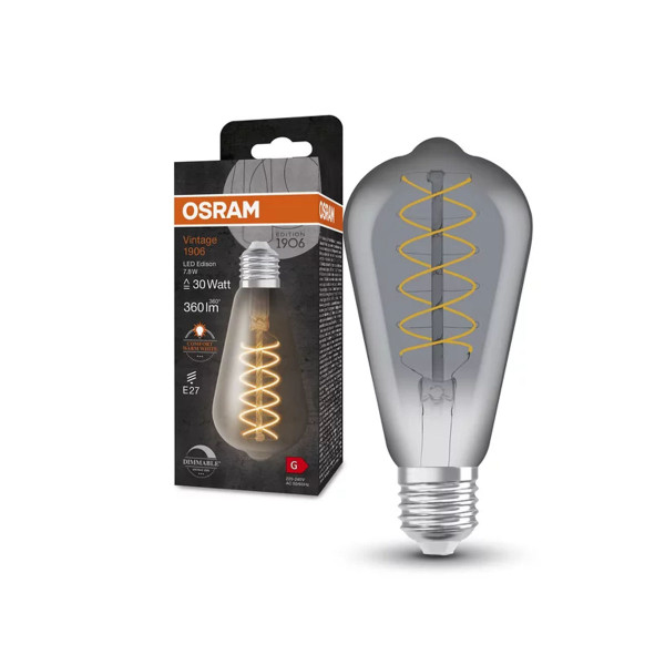 Светодиодная лампа OSRAM Vintage 1906 Edison Filament ST64 7,8W 360Lm 1800K 230V E27 Прозрачный (Smoke) (4099854090981), 100024145