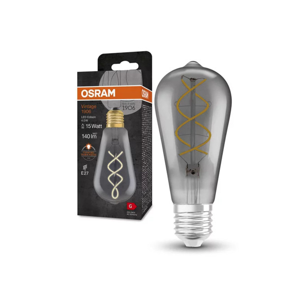 Светодиодная лампа OSRAM Vintage 1906 Edison Filament ST64 4W 140Lm 1800K 230V E27 Прозрачный (Smoke) (4099854091315), 100024150