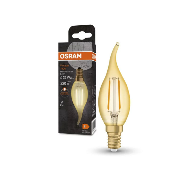 Светодиодная лампа OSRAM Vintage 1906 Classic Filament BA35 2,5W 220Lm 2400K 230V E14 Прозрачный (Gold) (4099854091537), 100024135