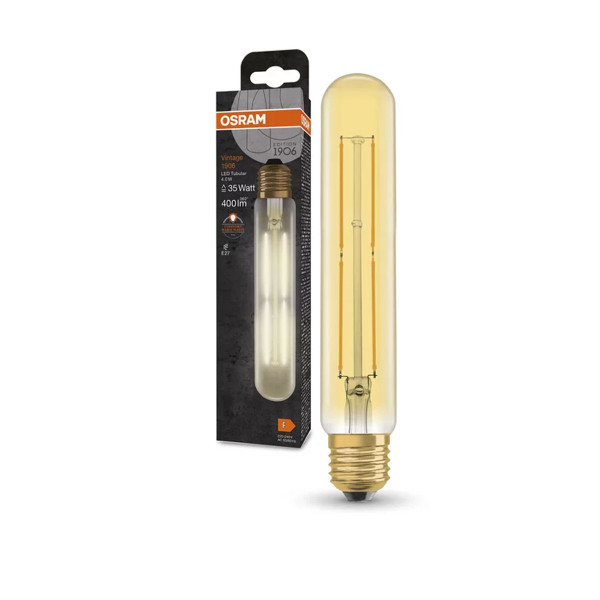 Світлодіодна лампа OSRAM Vintage 1906 Tubular Filament T Slim 4W 400Lm 2000K 230V E27 Gold (4099854091889) , 100023921