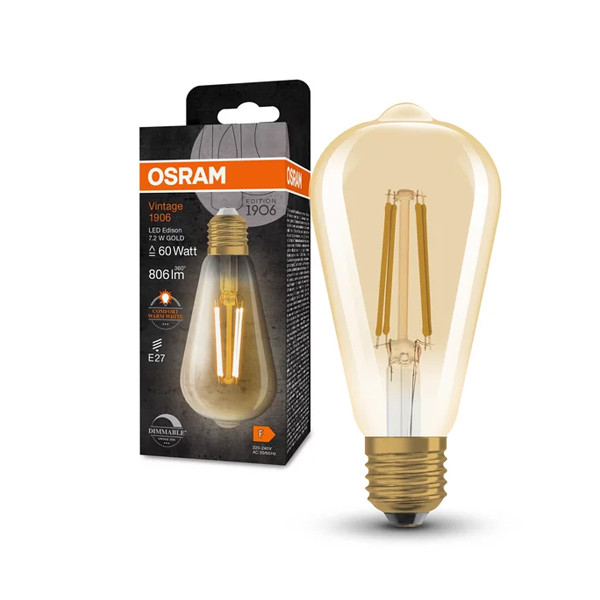 Светодиодная лампа OSRAM Vintage 1906 Edison Filament ST64 7,2W 806Lm 2400K 230V E27 Прозрачный (Gold) (4099854137822), 100024139