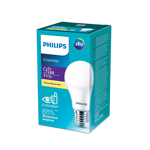 Светодиодная лампа PHILIPS ESS LEDBulb 9W E27 900Lm 830 A60 1CT/12 RCA (929002299287), 100020902