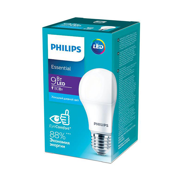 Светодиодная лампа PHILIPS ESS LEDBulb 9W E27 950Lm 865 A60 1CT/12 RCA (929002299487), 100020905