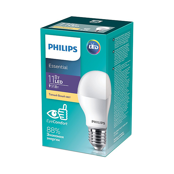 Светодиодная лампа PHILIPS ESS LEDBulb 11W E27 1150Lm 830 A60 1CT/12 RCA (929002299587), 100018635