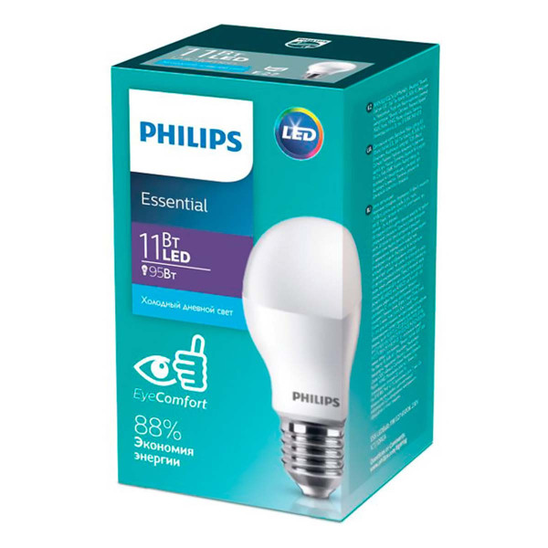 Светодиодная лампа PHILIPS ESS LEDBulb 11W E27 1250Lm 865 A60 1CT/12 RCA (929002299887), 100015429