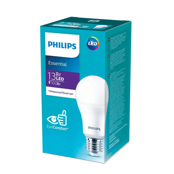 Светодиодная лампа PHILIPS ESS LEDBulb 13W E27 1450Lm 840 A60 1CT/12 RCA (929002305287), 100015448