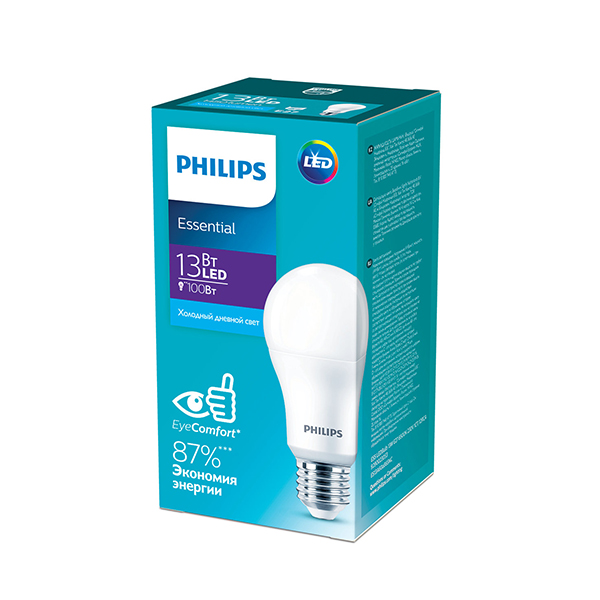 Светодиодная лампа PHILIPS ESS LEDBulb 13W E27 1450Lm 865 A60 1CT/12 RCA (929002305387), 100020910