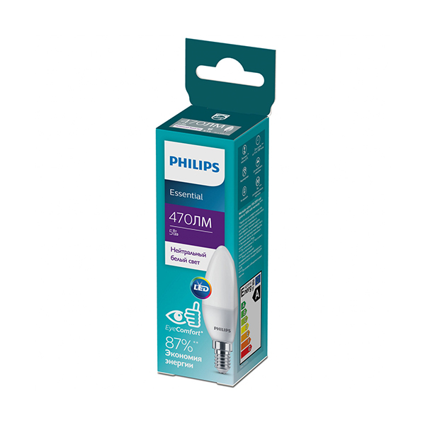 Светодиодная лампа PHILIPS ESS LEDCandle 5W E14 470Lm 840 B35 NDFRRCA (929002968807), 100023674