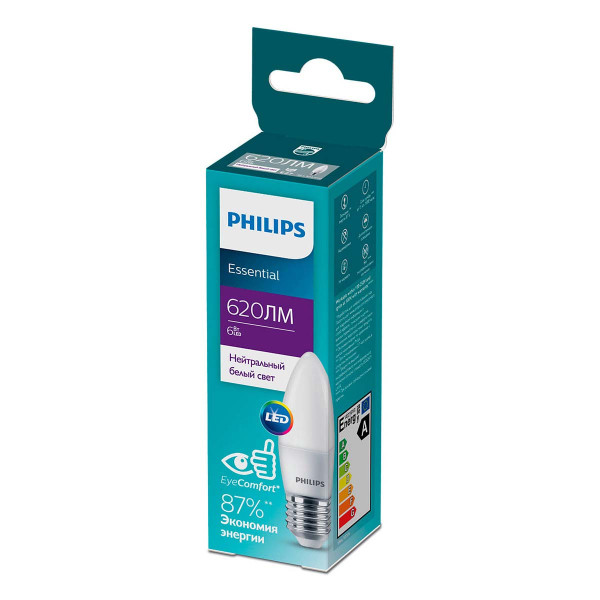Світлодіодна лампа PHILIPS ESS LEDCandle B35 6W 620Lm 4000К 220V E27 Frosted (929002970907) , 100022490