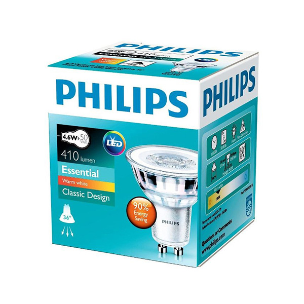 Светодиодная лампа PHILIPS Essential LED 4,6-50W GU10 830 PAR16 36D (929001218108), 100012648