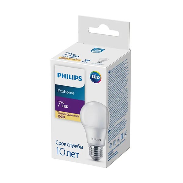 Светодиодная лампа PHILIPS Ecohome LED Bulb 7W E27 500Lm 830 A60 RCA (929002298617), 100023661