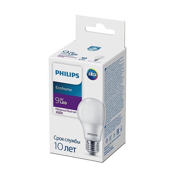 Светодиодная лампа PHILIPS Ecohome LED Bulb 9W E27 720Lm 840 A60 RCA (929002299017), 100023657