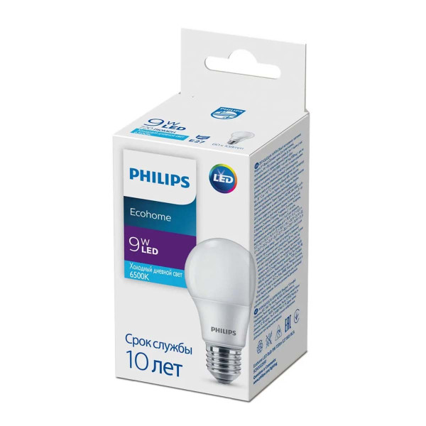 Світлодіодна лампа PHILIPS Ecohome LED Bulb A60 9W 720Lm 6500K 220V E27 Frosted (929002299117) , 100023447