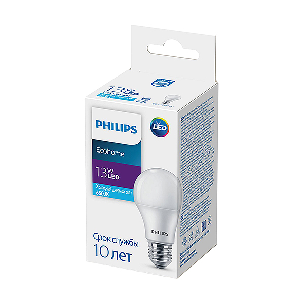 Светодиодная лампа PHILIPS Ecohome LED Bulb 13W E27 1250Lm 865 A60 RCA (929002299817), 100023651