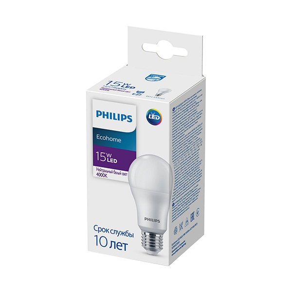 Светодиодная лампа PHILIPS Ecohome LED Bulb 15W E27 1450Lm 840 A60 RCA (929002305217), 100023653