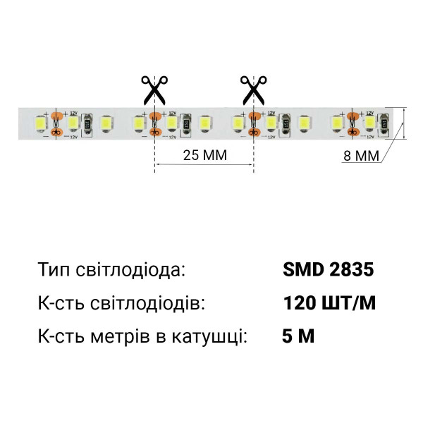 Светодиодная лента BIOM Professional 120-2835-12V-IP20 13,5W 1950Lm 4000-4500К 5м (BPS-G3-12-2835-120-NW), 100014500