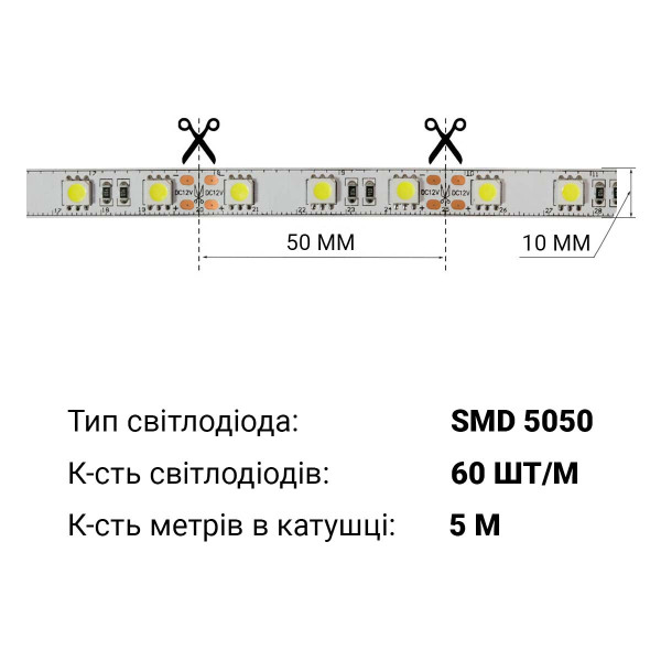 Светодиодная лента BIOM Professional 60-5050-12V-IP20 14,4W 2070Lm 2800-3300К 5м (BPS-G3-12-5050-60-WW), 100014503