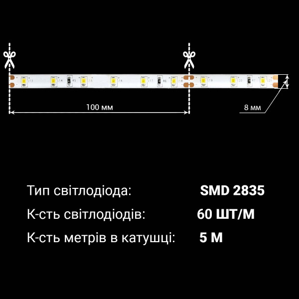 Светодиодная лента BIOM Professional 2835-60-24V-IP20 6,5W 940Lm 4000-4500K 5м (BPS-G3-24-2835-60-NW-20), 100022070