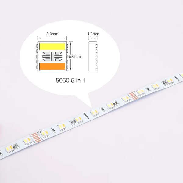 Светодиодная лента Mi-light 5050-60 RGB+WW+CW (RGB+CCT) 24V негерметичная 5м (MI-LED-LSL5N01N), 100024499