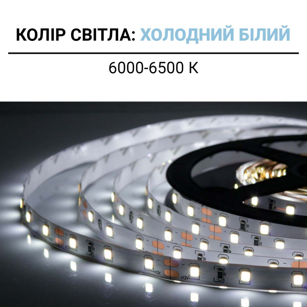 Светодиодная лента OEM ST 60-2835-12V-IP20 4,8W 480Lm 6000-6500К 5м (ST-12-2835-60-V2-CW), 100014369