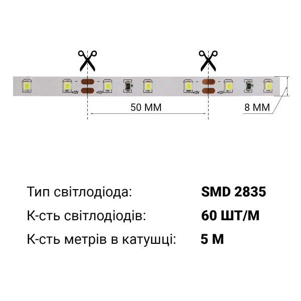 Светодиодная лента OEM ST 60-2835-12V-IP20 4,8W 300Lm Red 5м (ST-12-2835-60-R), 100015097
