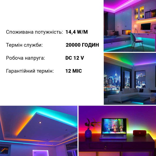 Светодиодная лента OEM ST 5050-60-12V-IP20 14,4W FULL RGB 5м (ST-12-5050-60-FRGB-20-WS2811), 100014494