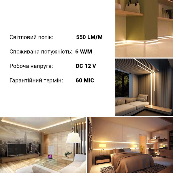 Светодиодная лента RISHANG 2835-60-12V-IP33 6W 550Lm 4000К 5м (RD0860TA-B-NW), 100022363