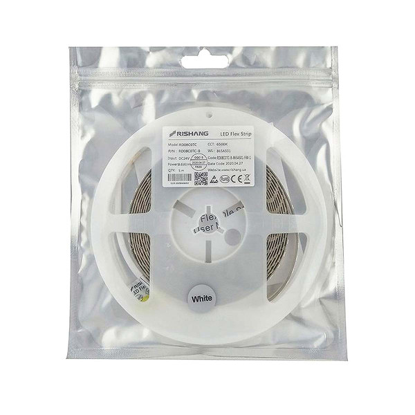 Светодиодная лента RISHANG 2835-120-24V-IP33 8,6W 785Lm 6500K 5м (RD08C0TC-B-W), 100023991